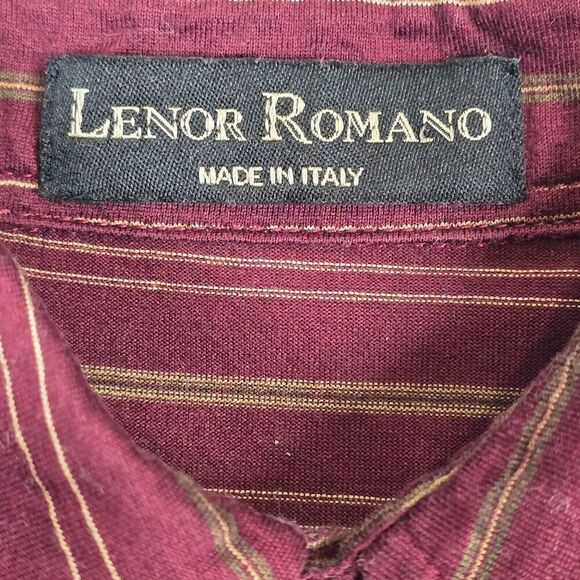 Lenor Romano Striped Polo Shirt Henley Mens Large Made in Italy Maroon Red/Gold - Picture 5 of 7
